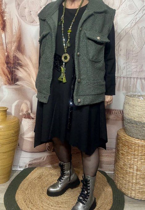 Robe patineuse asymétrique noire sequins brillants noirs du 36 au 46 