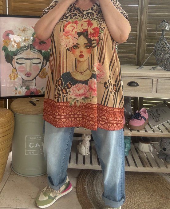 Top ample lurex pailleté doré Frida Kahlo Esprit Années Folles du 40 au 52