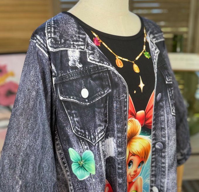 Top trapèze effet veste en jeans grisé brut La Fée Clochette du 40 au 52/54 