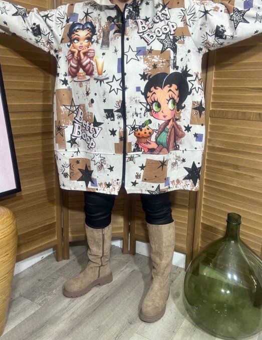 Manteau à capuche suédine crème Betty Boop Cupcakes du 40 au 52 et même +