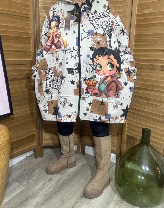 Manteau à capuche suédine crème Betty Boop Cupcakes du 40 au 52 et même +