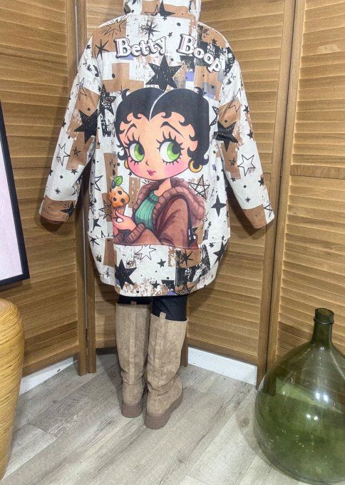 Manteau à capuche suédine crème Betty Boop Cupcakes du 40 au 52 et même +