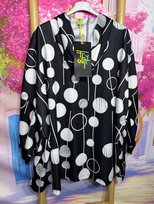 Veste à capuche oversize Néoprène fin noir et blanc Pois Fly Out du 42 au 56/58 et même +