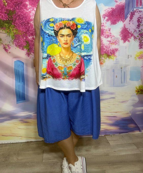 Débardeur trapèze blanc Frida Kahlo et la Nuit Étoilée du 40 au 50/52 