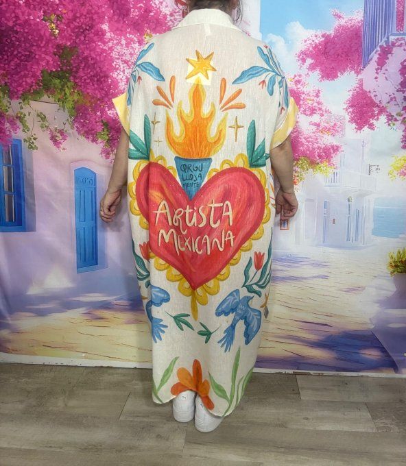 Robe longue oversize lin manches courtes Rayé ciel Coeur Papillon Colombes du 42 au 52