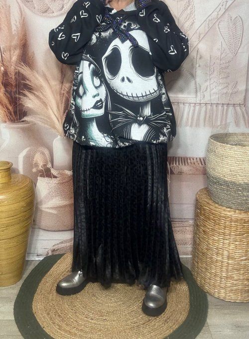 Jupe longue plissée satinée noire Léopard du 38 au 44/46