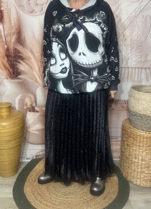 Jupe longue plissée satinée noire Léopard du 38 au 44/46