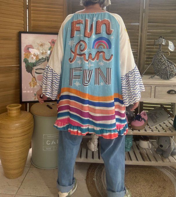 Blouse trapèze manches pagodes oversize blanche Summer Fun Vibes du 40 au 52