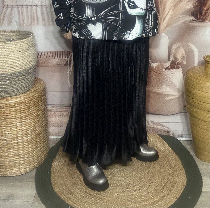 Jupe longue plissée satinée noire Léopard du 38 au 44/46