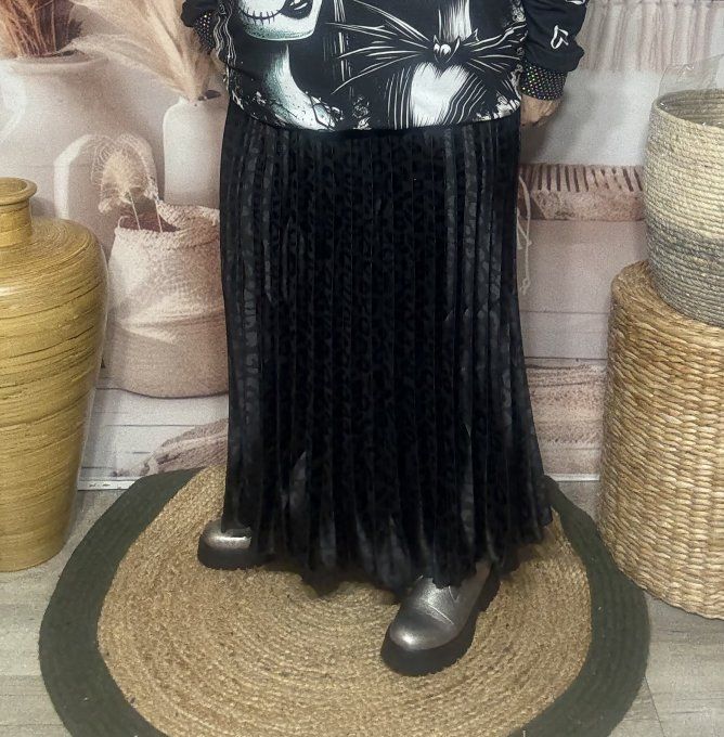 Jupe longue plissée satinée noire Léopard du 38 au 44/46