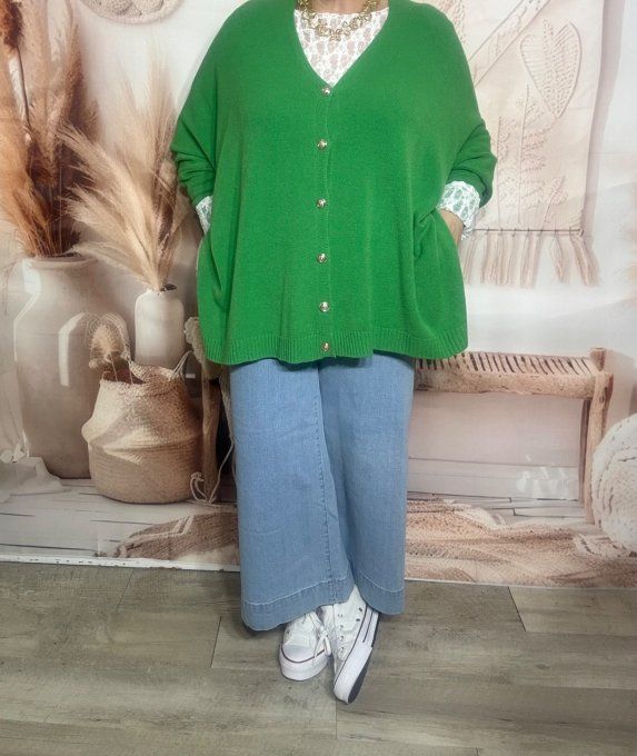 Gilet sans laine oversize vert Gucci étoile argentée dos douceur ++++ du 40 au 56/58 et même +