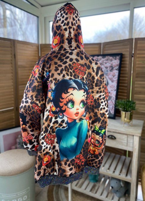 Sweat à capuche Léopard Betty Boop Country Girl strass argentés du 40 au 50/52