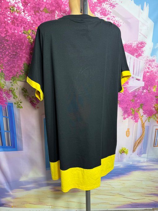 Robe courte oversize noire & jaune Fly Out Fleurs tropicales Strass argentés du 42 au 52/54