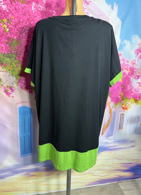 Robe courte oversize noire & verte Fly Out Fleurs tropicales Strass argentés du 42 au 52/54