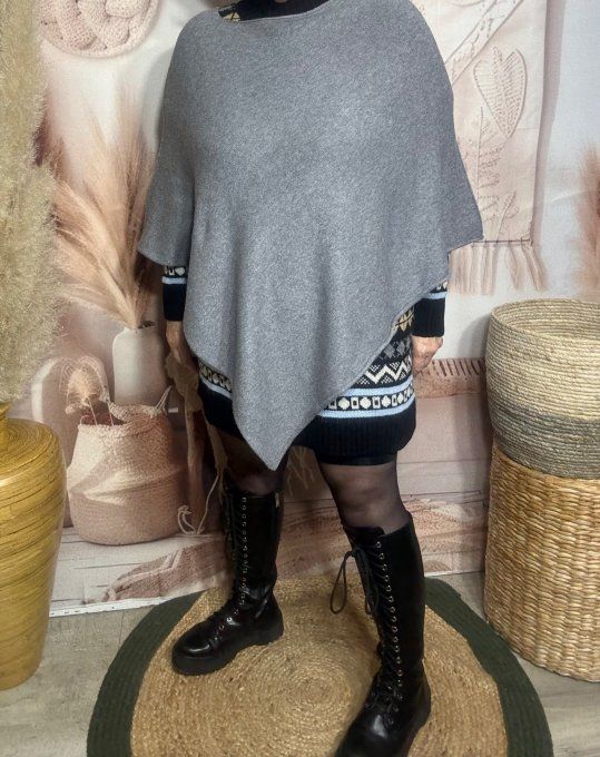 Poncho long ou Chauffe-épaules SANS LAINE gris perle douceur ++++ du 34 au 48/50 