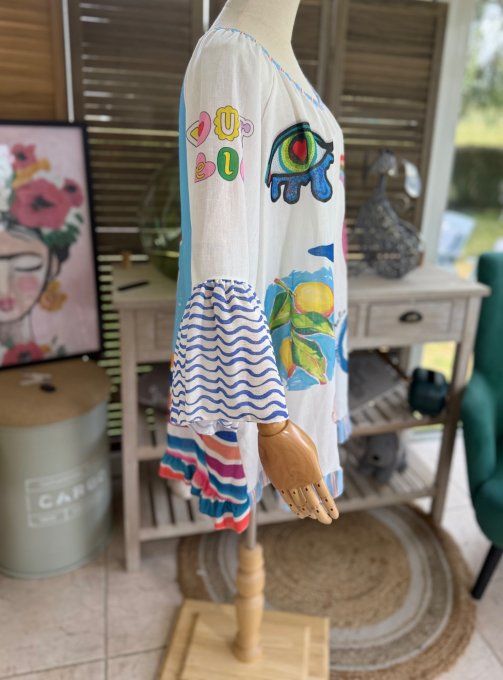 Blouse trapèze manches pagodes oversize blanche Summer Fun Vibes du 40 au 52