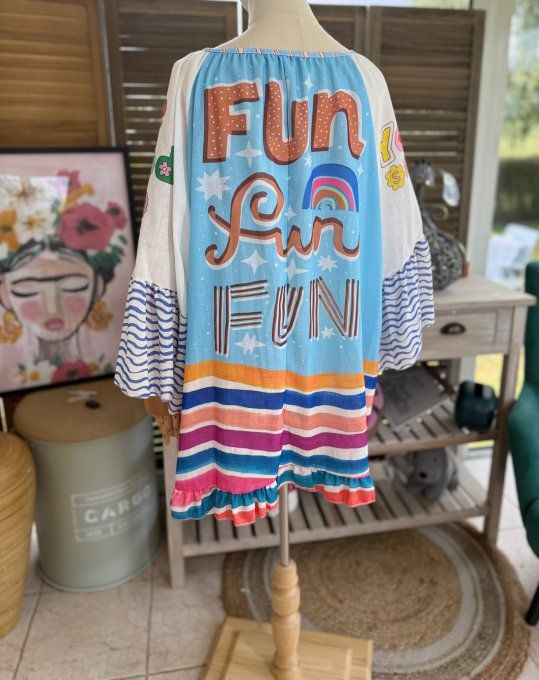 Blouse trapèze manches pagodes oversize blanche Summer Fun Vibes du 40 au 52