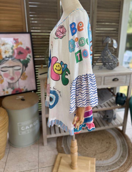 Blouse trapèze manches pagodes oversize blanche Summer Fun Vibes du 40 au 52