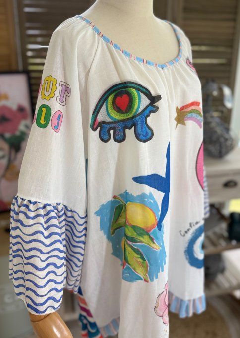 Blouse trapèze manches pagodes oversize blanche Summer Fun Vibes du 40 au 52