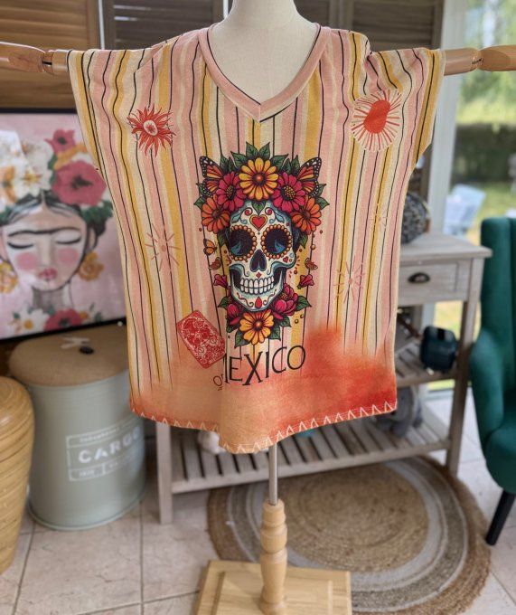 Top ample lurex pailleté doré Mexican Skulls Calavera du 40 au 52