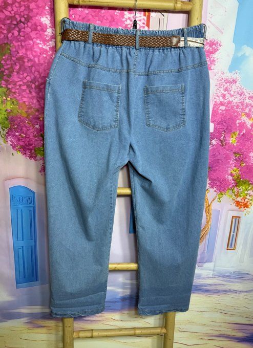 Jeans coupe droite taille élastiquée stone Mina Rosa + ceinture offerte Stretch ++ du 40 au 48