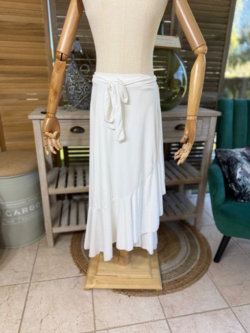 Jupe porte-feuille volantée ample taille réglable blanche stretch ++++ du 38 au 48/50 
