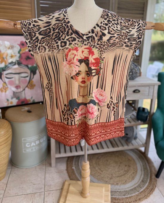 Top ample lurex pailleté doré Frida Kahlo Esprit Années Folles du 40 au 52