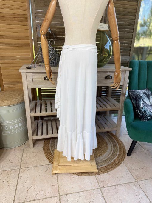 Jupe porte-feuille volantée ample taille réglable blanche stretch ++++ du 38 au 48/50 