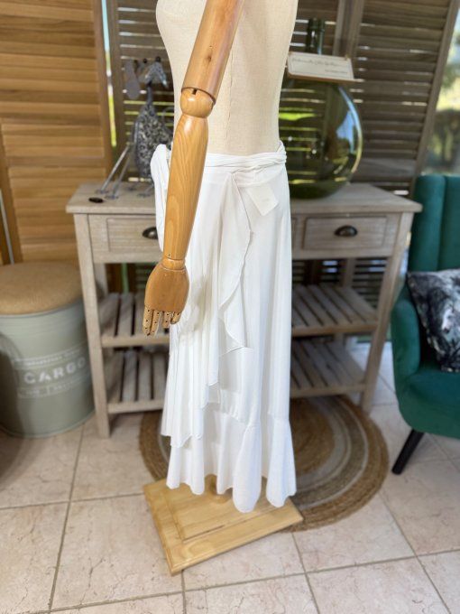 Jupe porte-feuille volantée ample taille réglable blanche stretch ++++ du 38 au 48/50 