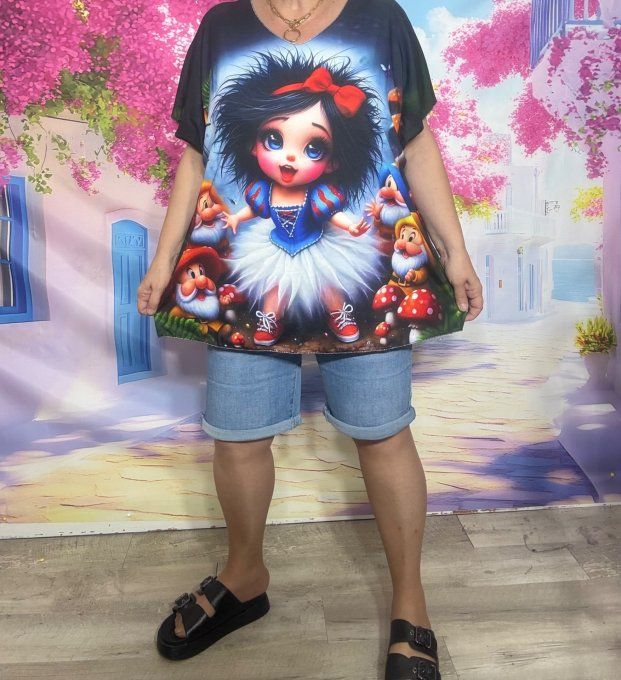Tee-shirt ample noir Adorable Blanche-Neige et les Sept Nains du 42 au 54/56 