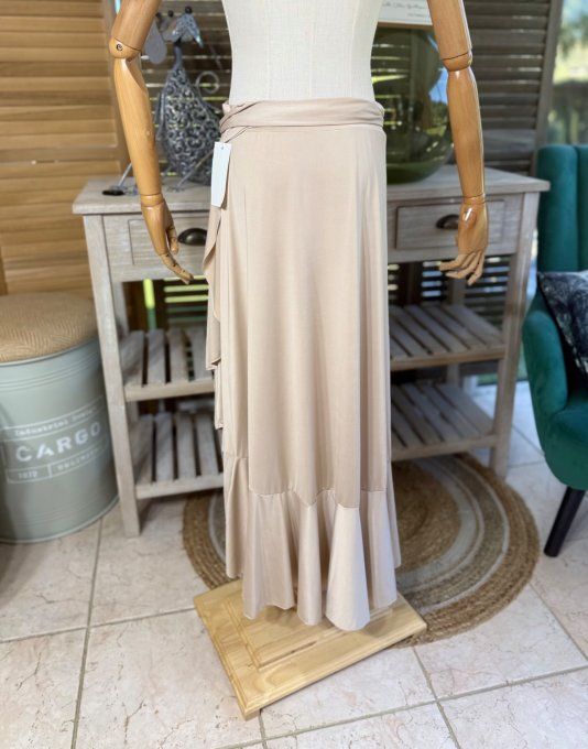 Jupe porte-feuille volantée ample taille réglable beige stretch ++++ du 38 au 48/50 