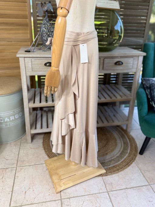 Jupe porte-feuille volantée ample taille réglable beige stretch ++++ du 38 au 48/50 