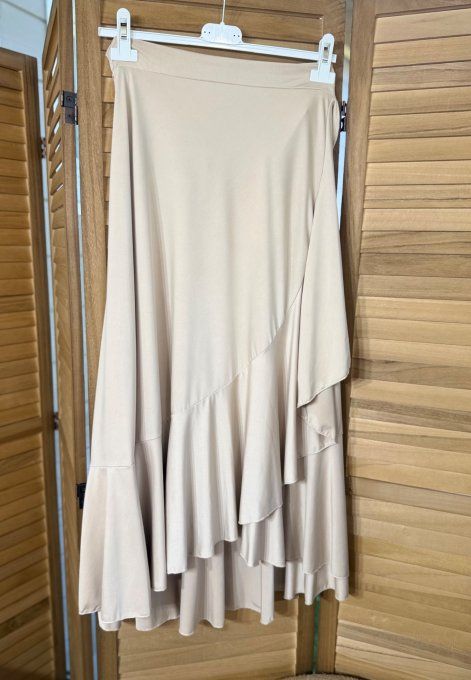 Jupe porte-feuille volantée ample taille réglable beige stretch ++++ du 38 au 48/50 