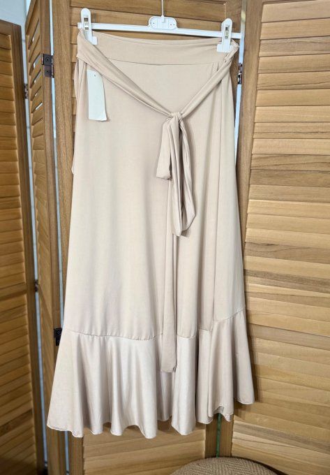 Jupe porte-feuille volantée ample taille réglable beige stretch ++++ du 38 au 48/50 