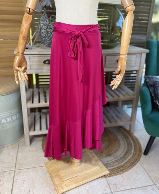 Jupe porte-feuille volantée ample taille réglable Bougainvilliers stretch ++++ du 38 au 48/50