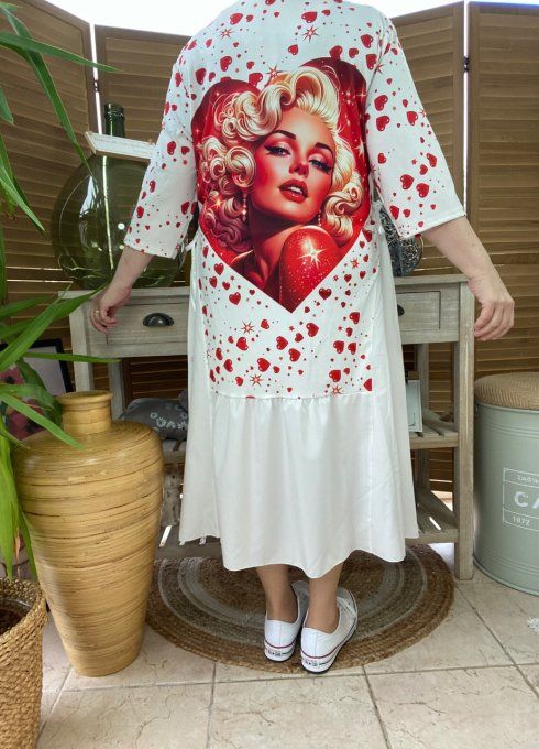 Robe trapèze longue ample blanche taille ajustable Marylin Monroe in Love du 38 au 50 