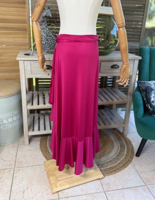 Jupe porte-feuille volantée ample taille réglable Bougainvilliers stretch ++++ du 38 au 48/50