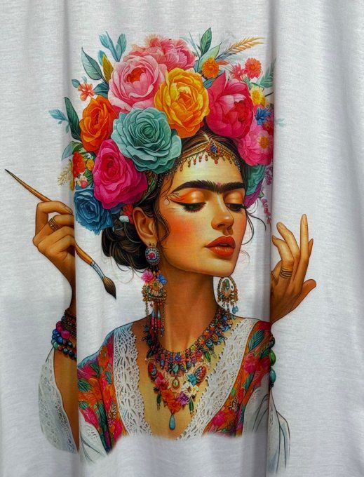 Tee-shirt ample blanc Frida Kahlo Painting Artist du 38 au 50/52 