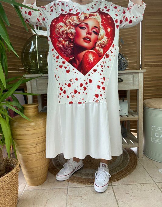 Robe trapèze longue ample blanche taille ajustable Marylin Monroe in Love du 38 au 50 