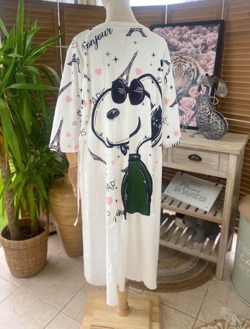 Robe trapèze longue ample blanche taille ajustable Bonjour Snoopy in Paris du 38 au 50 