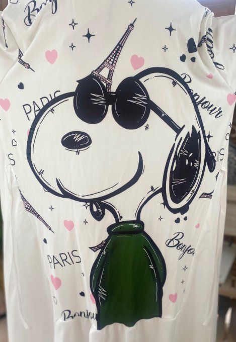 Robe trapèze longue ample blanche taille ajustable Bonjour Snoopy in Paris du 38 au 50 