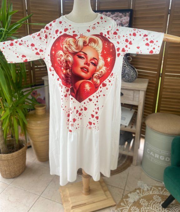 Robe trapèze longue ample blanche taille ajustable Marylin Monroe in Love du 38 au 50 