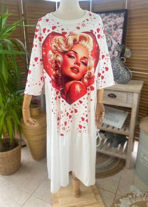 Robe trapèze longue ample blanche taille ajustable Marylin Monroe in Love du 38 au 50 