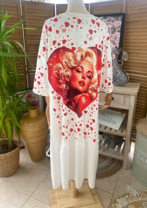 Robe trapèze longue ample blanche taille ajustable Marylin Monroe in Love du 38 au 50 