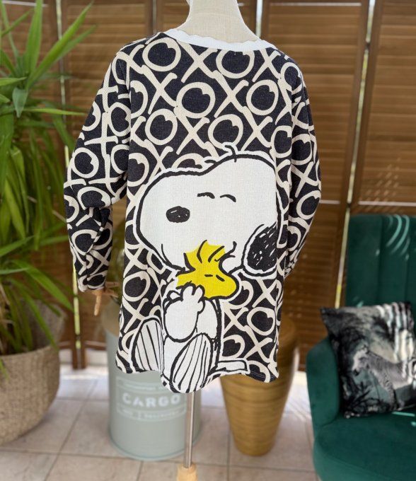Pull fin trapèze ample noir crème  Snoopy & Woodstock Lurex doré or du 38 au 50 