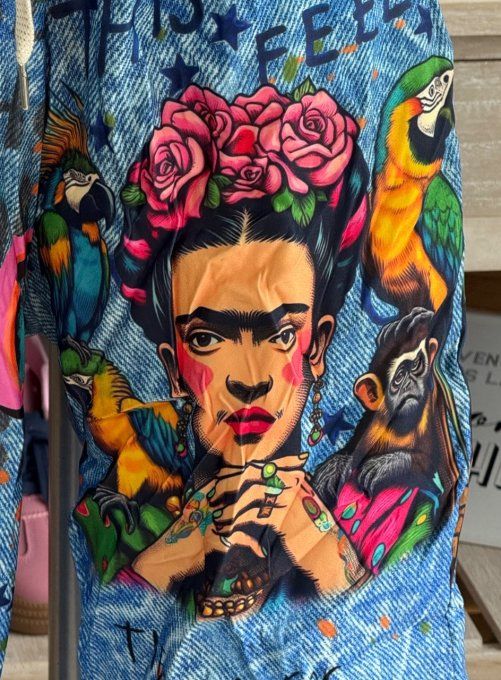 panta jogg  (dit magique) effet jeans délavé Frida Kahlo confort +++ du 40 au 50/52  