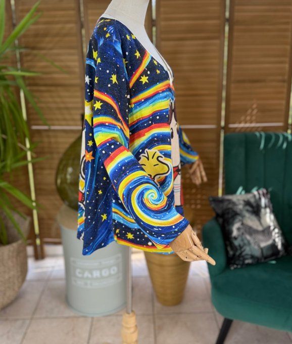 Pull fin trapèze ample noir bleuté Snoopy Night Dream Lurex doré or du 38 au 50 
