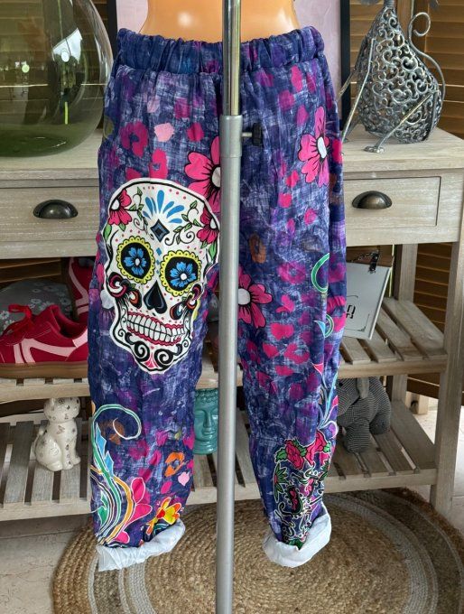 panta jogg  (dit magique) violet délavé Mexican Skulls Calaveras confort +++ du 40 au 50/52   