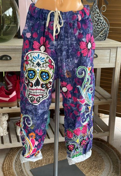 panta jogg  (dit magique) violet délavé Mexican Skulls Calaveras confort +++ du 40 au 50/52   