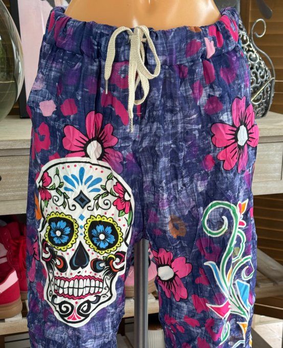 panta jogg  (dit magique) violet délavé Mexican Skulls Calaveras confort +++ du 40 au 50/52   